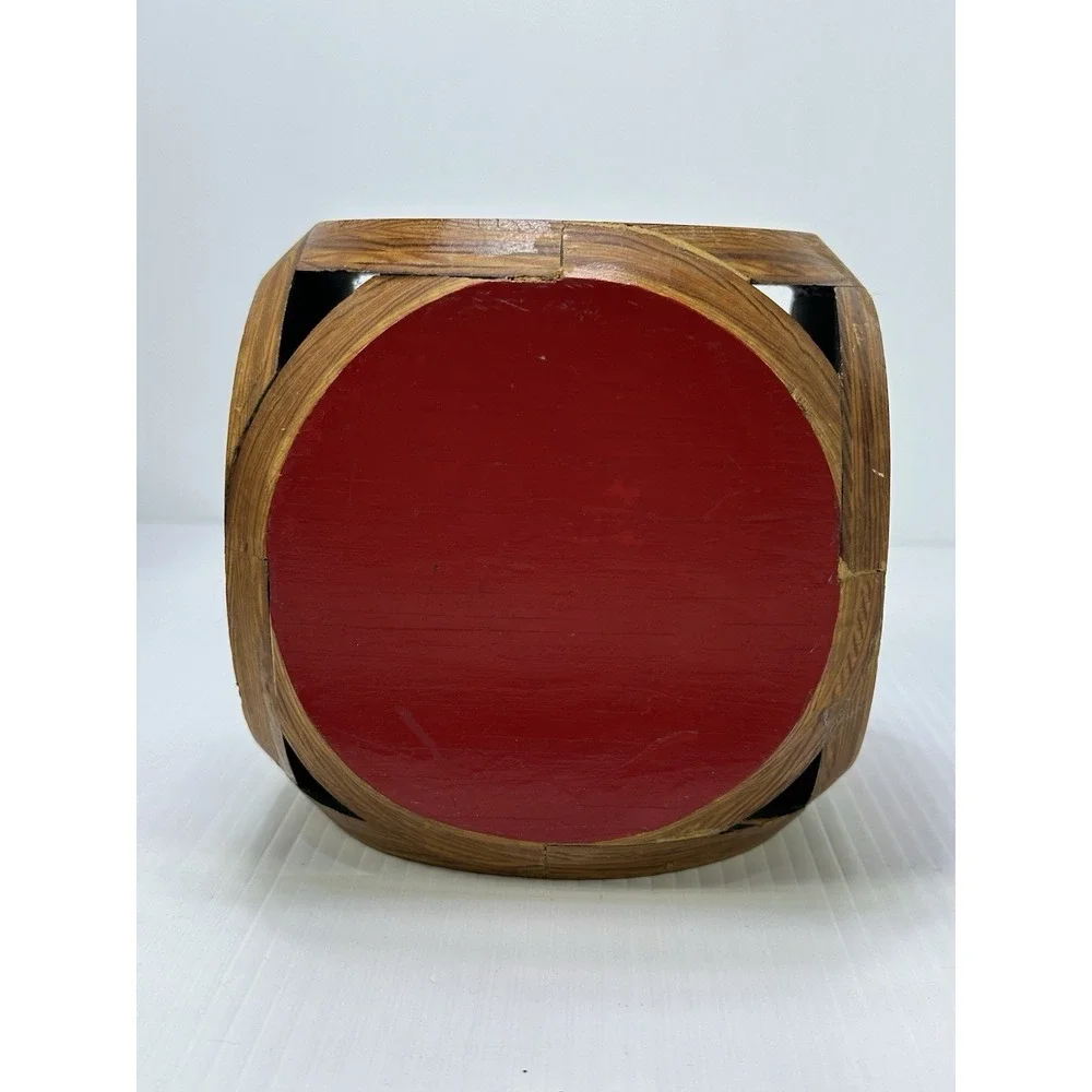Vintage Handmade Red Wood Display Cube Made Of Circles Stand Riser 6